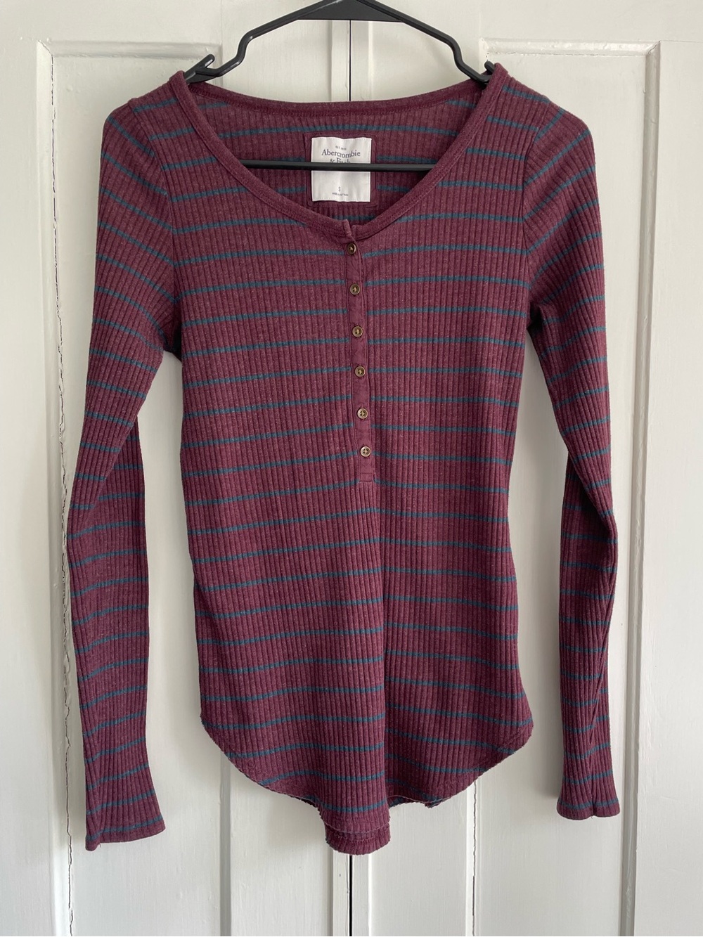 Abercrombie & Fitch Shirt Y2K Vintage Ribbed Henley Long Sleeve Top Longline